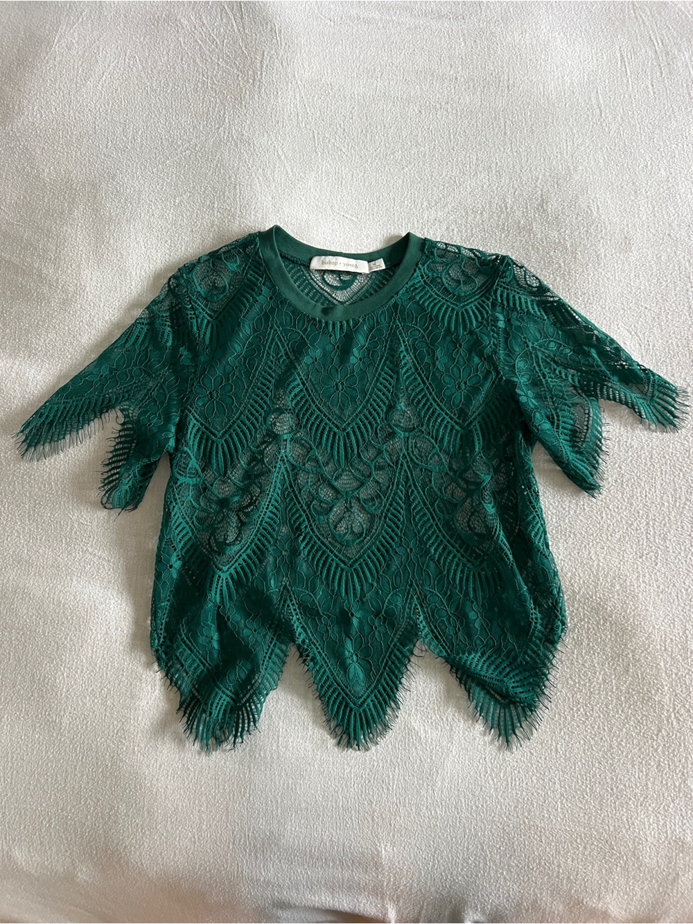 bishop + young Emerald Green Lace Overlay Short Sleeve Top